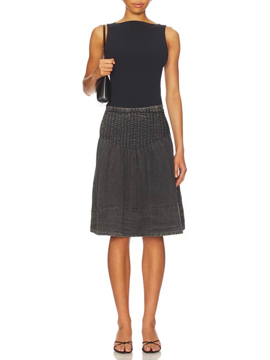 Free People Dresses & Skirts - Free People Peyton Pintuck Midi Skirt Washed Black Cotton Poplin Size 8